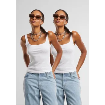 Ladies Wide Neck Rib Top 2-Pack - white+white M