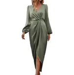 Přiléhavé šaty – dlouhý rukáv, výstřih, večerní party styl Velikost: XL, Barva (Varianta): Světle zelená