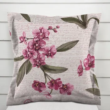 Povlak na polštářek Bavlněný povlak na polštář s lemem Sandra SA-635 Růžovofialové orchideje na bílém 50 x 60 cm