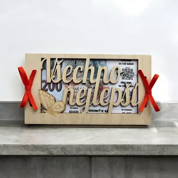 WT-darky Dřevěná obálka na peníze Všechno nejlepší s motýlkem