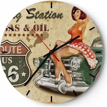 Hodiny Nástěnné hodiny do kuchyně 30x30 Route 66 Skleněné hodiny do obýváku Loft Tiché