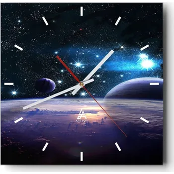 Hodiny Velké nástěnné hodiny na zeď 40x40 Kosmos Skleněné hodiny Čtvercové Tiché