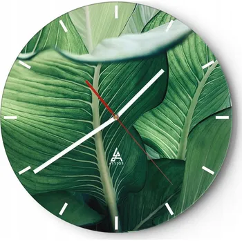 Hodiny Velké nástěnné hodiny na zeď 40x40 Listy Skleněné hodiny Kulatý Tiché