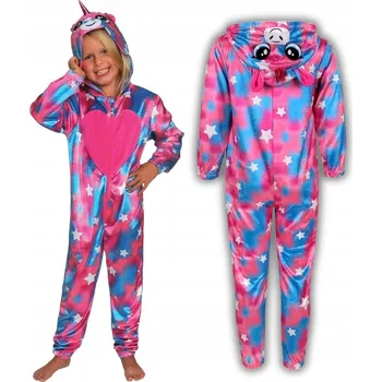 Karnevalový kostým KOSTÝM KARNEVALOVÝ OVERAL RŮŽOVÝ JEDNOROŽEC S ROHY 110/116 PYŽAMO KOSTÝM