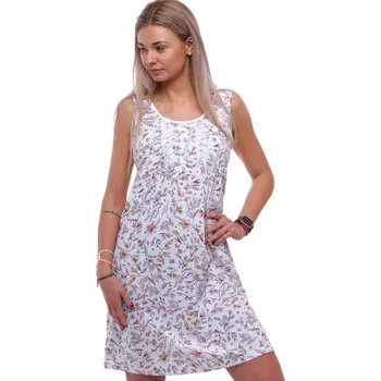 Dámské noční prádlo Bílá noční košilka bez rukávů s hnědým květinovým vzorem, propínací na knoflíky 1C4039 hnědá xl