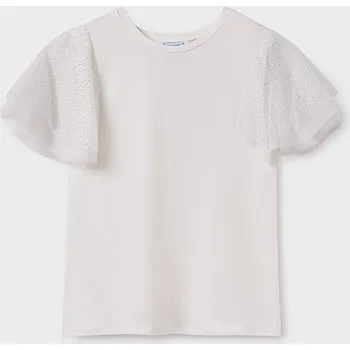 Dívčí tričko Tričko s krátkým tylovým rukávem smetanové JUNIOR Mayoral velikost: 167 (18 let)