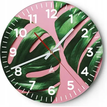 Hodiny Kuchyňské nástěnné hodiny 30x30 Monstera Moderní skleněné hodiny do obýváku Tiché