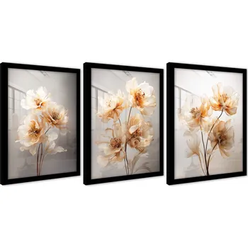 Obraz OBRAZY NA ZEĎ V ČERNÉM RÁMU PLAKÁTY TRYPTYCH KVĚTINY MODERNÍ 43x99