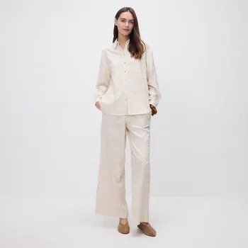 Dámské kalhoty Reserved - Široké kalhoty s příměsí lnu - béžová - YH538-08X - YH538-08X-XS