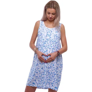 Dámské noční prádlo Bílá noční košilka bez rukávů s modrým květinovým vzorem, na knoflíky, pro těhotné a kojící ženy. 1C4040 bílá m