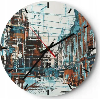 Hodiny Velké nástěnné hodiny 40x40 cm Město Skleněné hodiny Kulatý Tiché