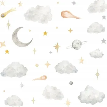 Obraz NÁLEPKY NA ZEĎ VESMÍR MĚSÍC OBLÁČKY HVĚZDIČKY