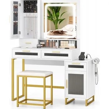 Toaletní stolek Toaletní Stolek Costway bílý matný 112 x 145 x 39,5 cm