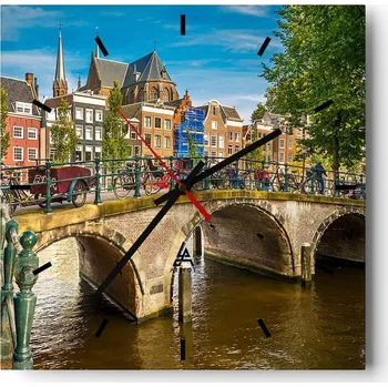 Hodiny Nástěnné hodiny do kuchyně 30x30 Město Stylové hodiny na skle Loft Tiché