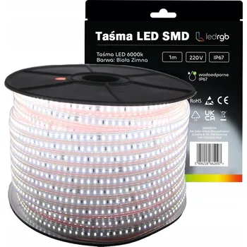 LED páska LED pásek SMD 2835 220V 230V 1m 6000K BÍLÁ STUDENÁ VODĚODOLNÁ IP67 10mm