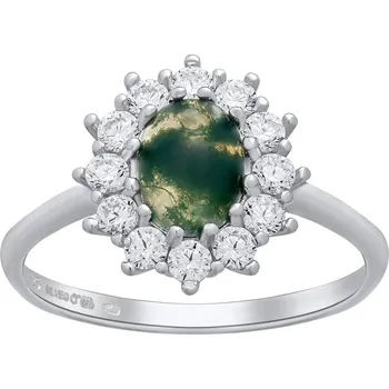 Prsten Stříbrný prsten princezny Kate s mechovým achátem a Brilliance Zirconia velikost obvod 48 mm JJJ985RGM-obvod 48 mm