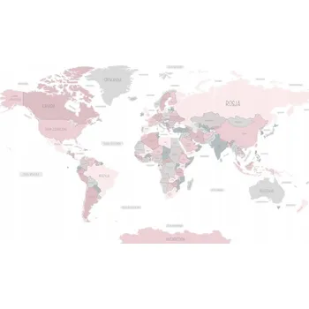 Samolepící dekorace SAMOLEPKA NA STĚNU MAPA SVĚTA STÁTY RŮŽOVÁ VEL. XXL