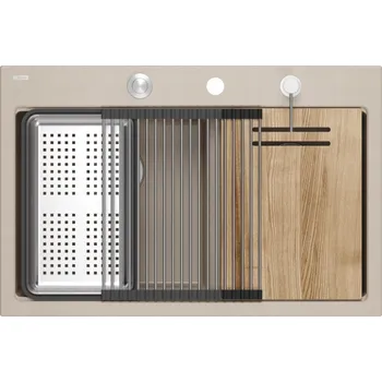 Granitový dřez Dvoukomorový granitový dřez Quadron MARC 120 WORKSTATION béžový