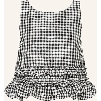 Ganni Dámský Halenkový Top S Volánky, černá / bílá, 38