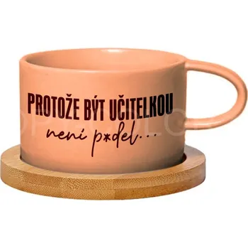 Gravírování Hrníček/šálek Makronka 200 ml s bambusovým talířkem - „Protože být uči