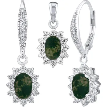 Souprava šperků Dárková souprava stříbrných šperků s přírodním mechovým achátem a Brilliance Zirconia JJJBP76SGM
