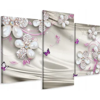 Obraz Obraz Triptych KVĚTY Motýli Křišťály 3D 90x60