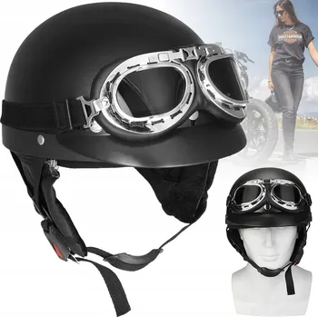 Moto bunda Motocyklová helma kožená retro klasická sada lehkých chopper brýlí