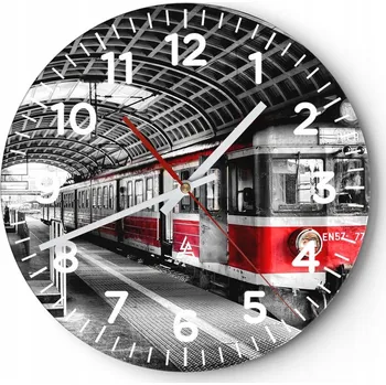 Hodiny Kuchyňské nástěnné hodiny 30x30 Vlak Moderní skleněné hodiny Tichý chod