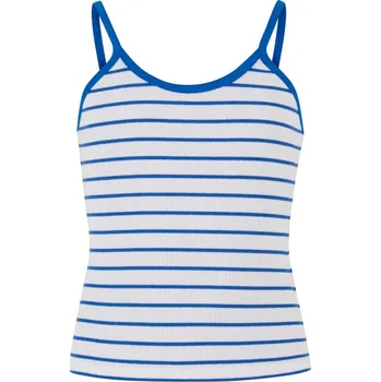 Girls Striped Rib Basic Top - white/royal 122/128