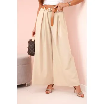 Dámské kalhoty Kesi Włoski Široké kalhoty s páskem tmavě béžová Kesi Włoski bílá 3255222