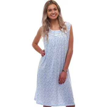 Dámská noční košile Bílá dámská noční košilka bez rukávů s celoplošným vzorem modrých růžiček 1XL-4XL 1C4047 bílá 2xl