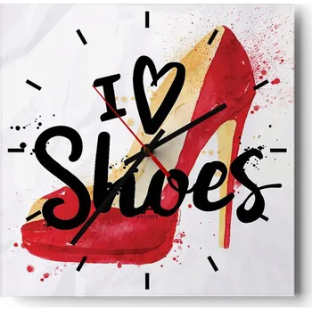 Hodiny Velké nástěnné hodiny na zeď 40x40 Podpatky Skleněné hodiny Čtvercové Tiché