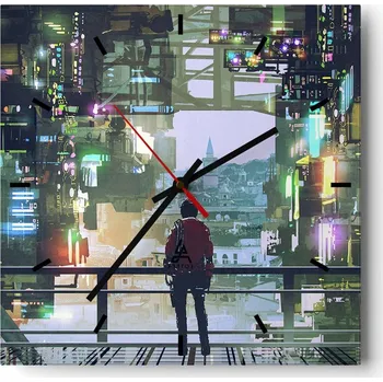 Hodiny Nástěnné hodiny do kuchyně 30x30 Město Stylové hodiny na skle Loft Tiché