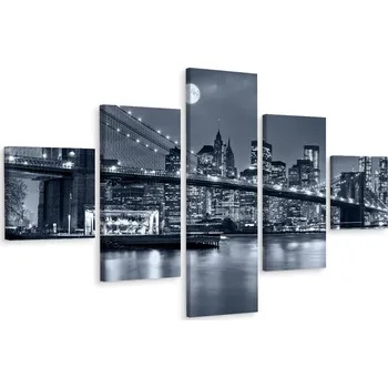 Obraz Pěti-dílný obraz (Pentaptych) NYC Noční město 3D efekt 250x150 cm