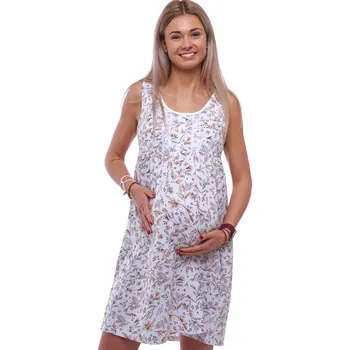 Dámská noční košile Bílá noční košilka bez rukávů s hnědým květinovým vzorem, na knoflíky, pro těhotné a kojící ženy. 1C4039 hnědá xxl