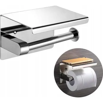 DRŽÁK TOALETNÍHO PAPÍRU STOJÍCÍ S VĚŠÁKEM A POLIČKOU STŘÍBRNÝ WC DO KOUPELNY