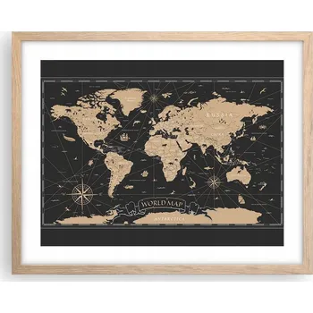 Obraz Obraz plakát na zeď v rámu světlý dub 50x40 mapa světa foto do obýváku