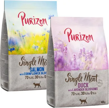 Krmivo pro kočku 2x400g Purizon Single Meat: kachna s květy levandule & losos s květy chrpy