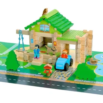 ostatní stavebnice Jeujura Dřevěná stavebnice 80 dílů Můj první dům s autem