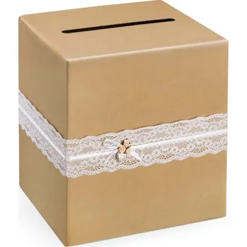 Svatební dekorace PartyDeco Papírová truhlice na přání s krajkou 24 x 24 x 24 cm