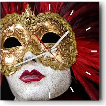 Hodiny Velké nástěnné hodiny na zeď 40x40 Maska Skleněné hodiny Čtvercové Tiché