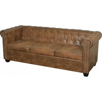 Pohovka Třímístná pohovka Chesterfield z umělé kůže, hnědá
