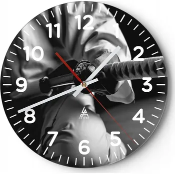 Hodiny Nástěnné hodiny do obýváku 40x40 Samuraj Kulatý Skleněné hodiny Loft Tiché