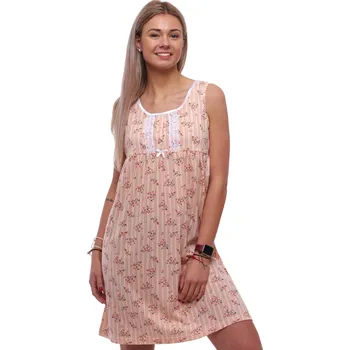 Dámské noční prádlo Meruňková květovaná noční košilka bez rukávů pro ženu propínací na knoflíky 1C4037 oranžová xxl