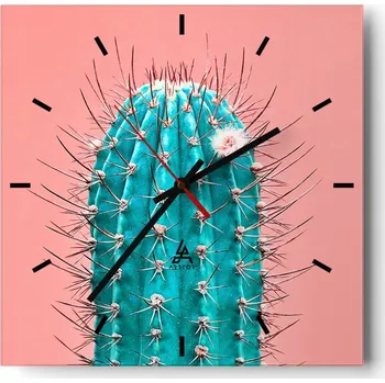 Hodiny Velké nástěnné hodiny na zeď 40x40 Kaktus Skleněné hodiny Čtvercové Tiché