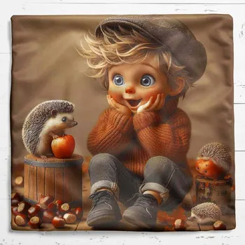 Povlak na dekorativní polštářek Dekorační povlak na polštář 39 x 39cm - chlapec s ježky