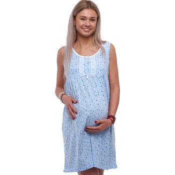 Dámské noční prádlo Modrá květinová kojící a těhotenská noční košilka bez rukávů propínací na knoflíky 1C4103 modrá xxl