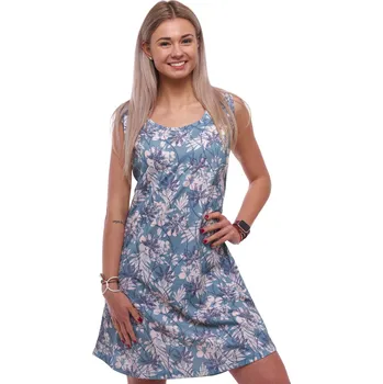 Dámská noční košile Dámská noční košilka bez rukávů v holubí modři s béžovým květinovým a listovým vzorem 1C4016 šedá 1xl