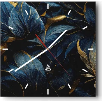 Hodiny Velké nástěnné hodiny na zeď 40x40 Květiny Skleněné hodiny Čtvercové Tiché