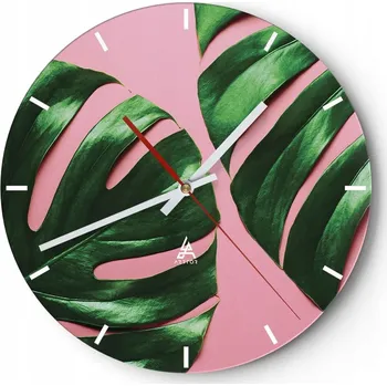 Hodiny Velké nástěnné hodiny 40x40 Monstera Skleněné hodiny Kulatý Tiché